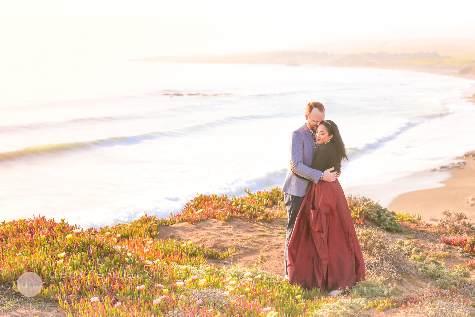 Engagement Photos_Cambria_CA_Beach_Ocean_Red Dress_Love_Couple_Photo_Debbie Markham_Photography