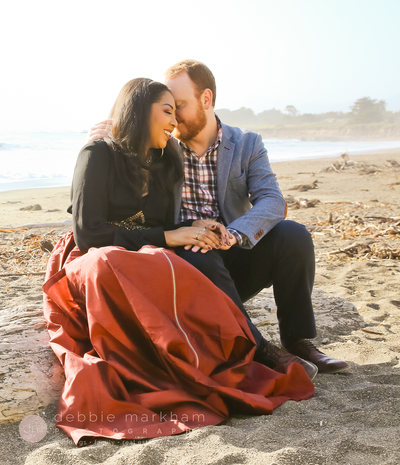 Engagement Photos_Cambria_CA_Beach_Ocean_Red Dress_Love_Couple_Photo_Debbie Markham_Photography-7245